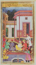 Jeune prince présidant une fête de boisson, du manuscrit de Hadiqat Al-Haqiqat (Le Jardin de la Vérité) par Hakim Sana